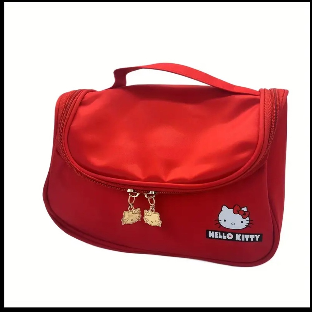 Hello Kitty Red Cosmetic Bag with Zipper Closure and Short Handle